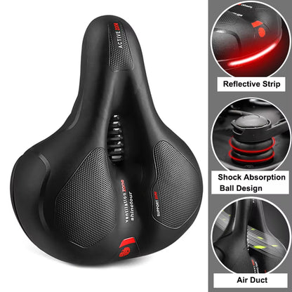 Hollow Breathable Bicycle Saddle Men Women MTB Road Bike Saddle Shock Absorbing Comfortable Big Butt Bike Seat Safety Warning